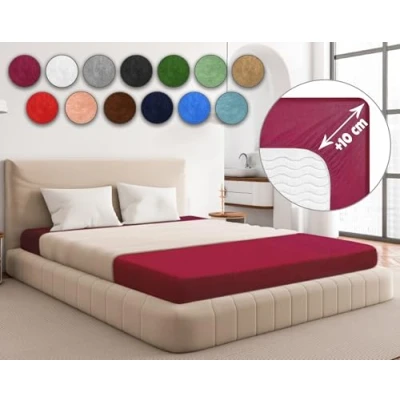 Afbeelding van Sesto Senso Hoeslaken 180 x 200 cm, wijnrood voor topper, badstof, met elastiek, 100% katoen