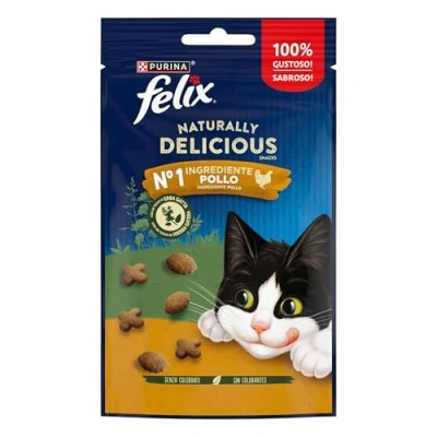 Afbeelding van Purina Felix Naturally Delicious, snacks, traktaties voor katten met kip, 8 zakjes à 50 g