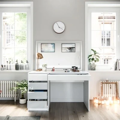Afbeelding van Vicco kaptafel met licht &quot;Sherry&quot;, Wit Hoogglans, 120 cm LED verlichting