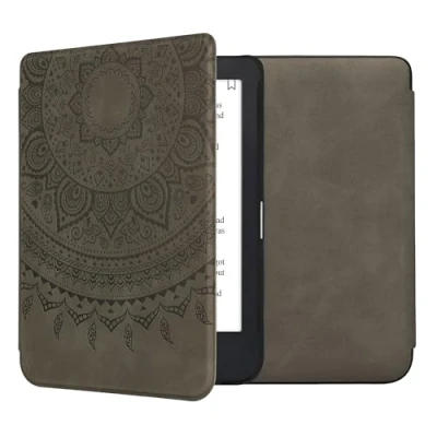 Afbeelding van kwmobile e reader hoesje compatibel met Kobo Clara 2E Kunstleren ereader cover stand Indian Sun in grijs