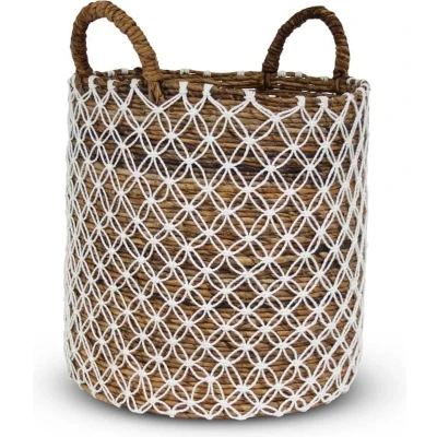 Afbeelding van Rieten Mand van Zeegras Wit Naturel Bali Ø 42 x 41cm