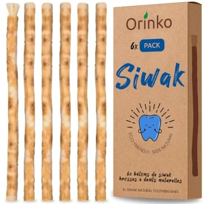 Afbeelding van Orinko Set van 6 Miswak Stokjes 100% Natuurlijke Tandenborstel Reinigen, Desinfecteren en Witten Ecologisch, Biologisch Afbreekbaar Veganistisch E book Bijgeleverd