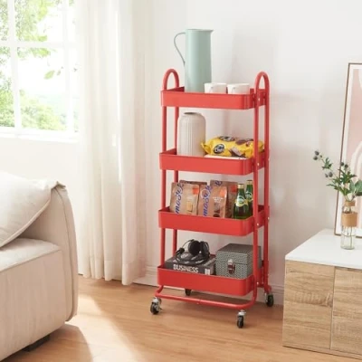 Afbeelding van Keukentrolley Pyhäntä met 4 manden 103,5x46x35 cm rood [en.casa]