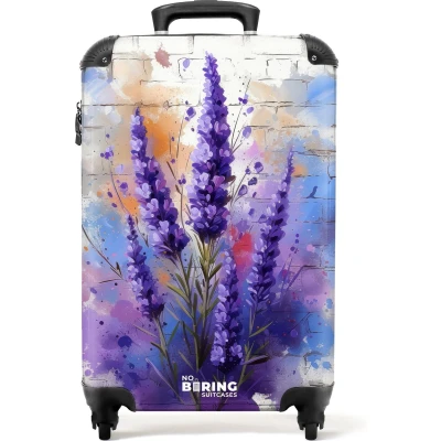 Afbeelding van NoBoringSuitcases.com® Handbagage koffer lichtgewicht Reiskoffer trolley Paarse lavendel in graffiti stijl Rolkoffer met wieltjes Past binnen 55x40x20 en 55x35x25