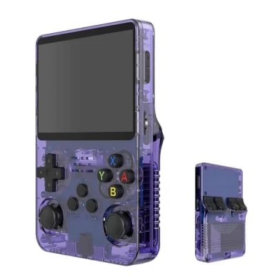 Afbeelding van R36S Retro handheld videogameconsole, 3,5 inch IPS scherm videospeler 64GB TF kaart met 10.000+ spellen. hand spelconsole, open source Linux systeem, paars