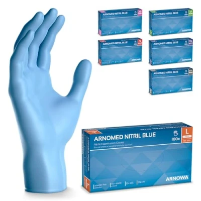 Afbeelding van ARNOMED wegwerphandschoenen blauw L, nitril handschoenen 500 stuks (5 dozen), poedervrij &amp; latexvrije handschoenen, wegwerphandschoen in XS XXL, wegwerp handschoen