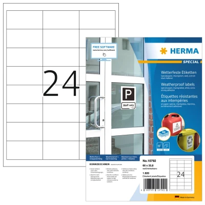 Afbeelding van HERMA 10792 Weerbestendige etiketten A4 66x33,8mm Wit 1920 stuks