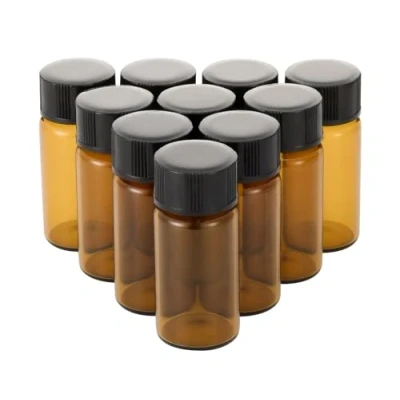 Afbeelding van Pxyelec 1/6 Oz Leeg Bruin Sample Flesjes Flessen, 5 ml Glazen Flessen met Kunststof Zwarte Schroefdop, 10 stuks