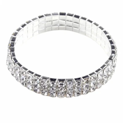 Afbeelding van XXL strass armband zilverkleur 20 cm 3 rijen Charme Bijoux