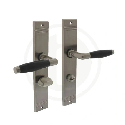 Afbeelding van Intersteel Deurkruk Ton Basic op schild met toilet /badkamersluiting 63/8 mm mat nikkel/ebbenhout