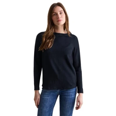 Afbeelding van Cecil Struktur Longsleeve, Dames, Maat: Medium, Blau