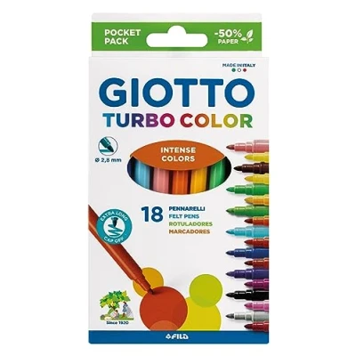 Afbeelding van Giotto Turbo Color 18 viltstiften fijne punt, verschillende kleuren, reserveetui
