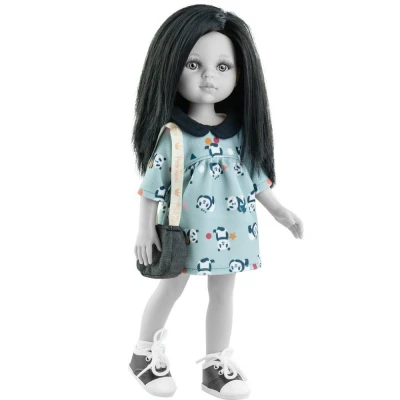 Afbeelding van Paola Reina kleding Maria jurk (Panda print) met tas voor Amigas pop 32cm