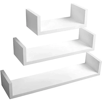 Afbeelding van WOLTU Wandrek, 3 stuks, U vorm, cd rek, dvd, retro design, wit, RG9311ws