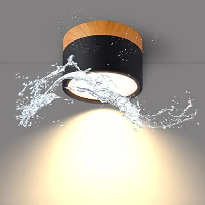 Afbeelding van Temgin IP65 plafondlamp opbouw zwart LED 12W 3000K warm wit plafondspots aluminium 230V Ø10cm plafond opbouwspots badkamer