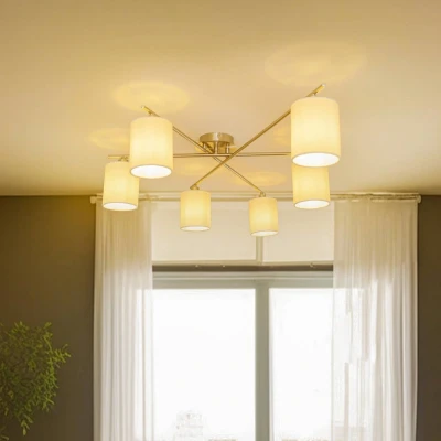 Afbeelding van Lindby plafondlamp 6lichts staal, stof H: 19.5 cm E14 wit, nikkel