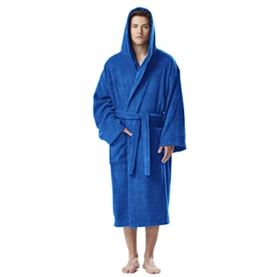 Afbeelding van Astrom Herenbadjas met capuchon, 100% Katoenen, Heren Maat: XXL lang, Unisex 3XL Koningsblauw