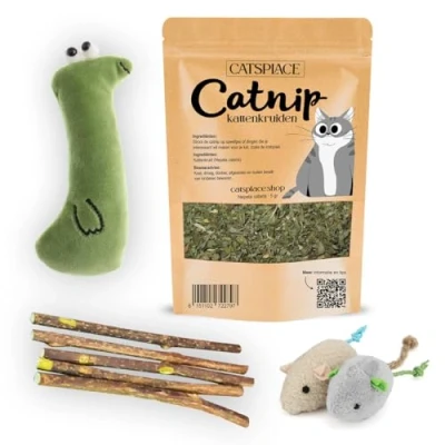 Afbeelding van Catnip Voordeelpakket Kattenkruid Kattenspeelgoed 5 Matatabi Sticks 2 Muizen 1 Knuffel