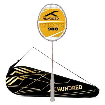 Afbeelding van HUNDRED Viper 900 Badminton Racket (White/Red, Grip Size: G6) Material: Carbon Fibre Full Cover for Intermediate Players Strung