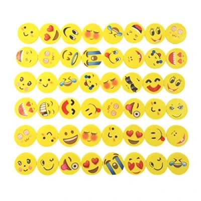 Afbeelding van JZK 48 stuks emoji kinderen gum smiley gum, speelgoed, gastgeschenk, studentengeschenken voor verjaardagsfeest, festival, feestzakvulling, geel