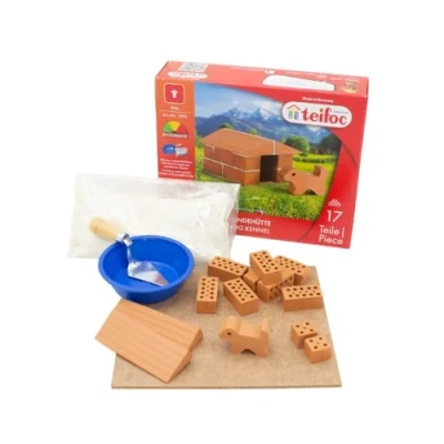 Afbeelding van Teifoc 1002 stenen bouwdoos hondenhok, vanaf 6 jaar, bouwset voor muren, incl. hondjes van klei