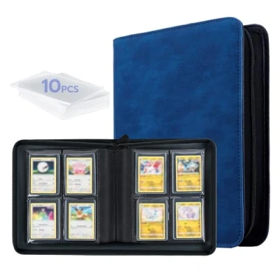Afbeelding van Tolesum toploader Verzamelkaartenalbum voor 112 toploaders, 4 vakken map met 10 toploaderkaarten, ruilkaartenbinderhoezen 8 x cm rigid Magic, YuGi Oh, MTG blauw