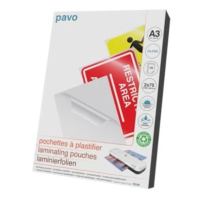 Afbeelding van Pavo Premium Lamineerhoes A3, 2 x 75 micron, 25 stuks/lamineerhoezen/Lamineersheet, Glanzend