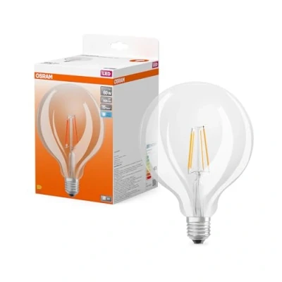 Afbeelding van OSRAM LED Star Globe lamp in klassieke balvorm, 7 W/806 lm, 4000 K voor koud licht, CRI 80, helder lichtvrij glas, E27 sokkel, IP20, EEK E, 125 mm diameter.