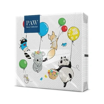 Afbeelding van PAW Papieren Servetten 3 laags (33 x 33 cm) I 20 Stuks Gedrukt met Inkt op Waterbasis Verjaardag Decoratie voor Kinderen Ideaal Kinderfeestjes Kleur: Animals Party
