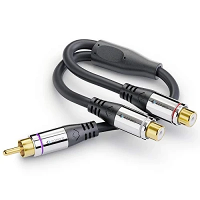 Afbeelding van sonero® Premium subwoofer audio adapter, 0,20m, tulpstekker op 2x tulpstekker, zwart