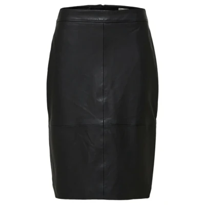 Afbeelding van Selected Femme Lederrock Leren rok, Dames, Maat: 38, Black