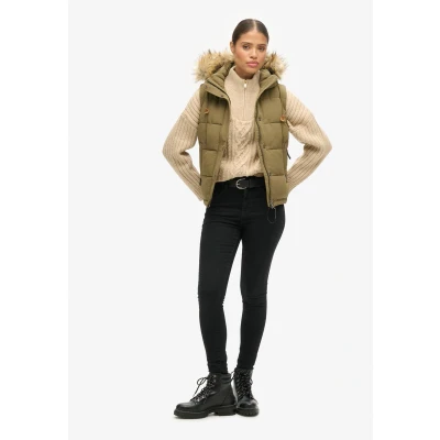 Afbeelding van Superdry Vrouwen Everest Pufferbodywarmer van Imitatiebont Groen Grootte: 34