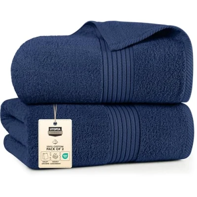 Afbeelding van Utopia Towels Set van 2 Premium Jumbo Badlaken (90 x 180 cm), 100% Ringgesponnen Katoen Zeer Absorberend en Snel Droog Extra Grote Badhanddoek Superzachte hotelkwaliteit Handdoek (Marine)