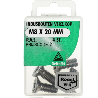 Afbeelding van Deltafix inbusbout platkop r.v.s. a2 m8 x 20 mm din 7991 4 st.