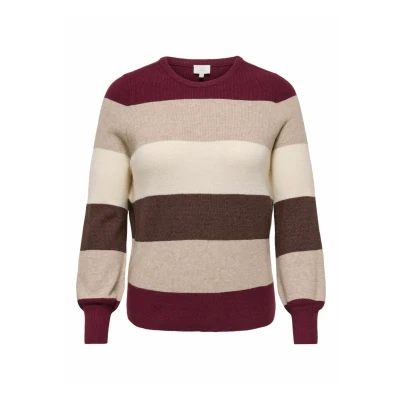 Afbeelding van ONLY Carmakoma Carnew Daria Stripe Trui, Dames, Maat: M 46/48, Zinfandel