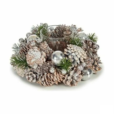 Afbeelding van Krist+ Kerstkaarshouder Wit Transparant Zilverkleurig Glas Plastic 19 X 9 Cm (4 Stuks)