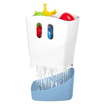 Afbeelding van Ubbi Vrijstaande Bad Toy Organizer Caddy met Verwijderbare Droogrek Bin en Schep voor Peuters Baby, Cloudy Blue