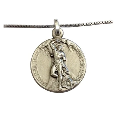 Afbeelding van 925 Sterling zilveren Saint Sebastian medaille met ketting 100% Made in Italy The Patron Saints Medailles, Medium, zilver, Sint Sebastiaan