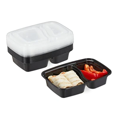 Afbeelding van Relaxdays meal prep bakjes 10 stuks 2 vakken lunchbox 800 ml plastic vershouddozen