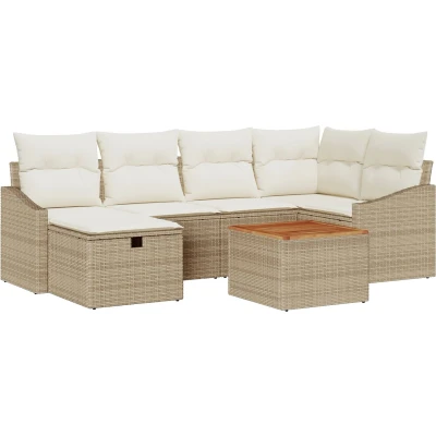 Afbeelding van vidaXL Tuin Sofa Set van 7 Beige Rattan Buiten