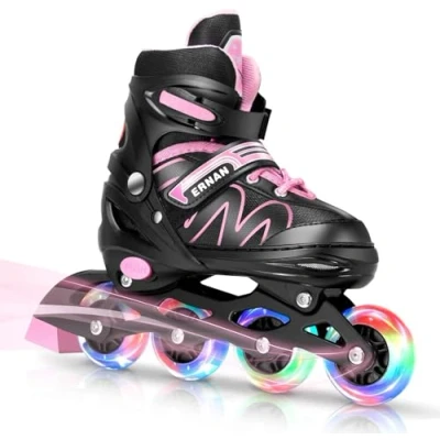 Afbeelding van ERNAN Inline Skates, Verstelbare Light Up Kids Skates voor Jongens en Meisjes, Rolbladen Kinderen Jeugd, Beginner (Pink, S)