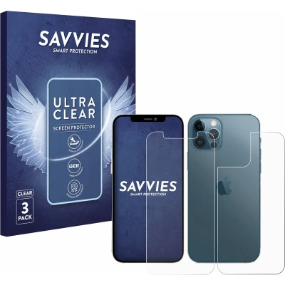 Afbeelding van Savvies (6 Stuks) Schermbeschermer voor Apple iPhone 12 Pro (Voor+Achter) Screen Protector Ultra Transparant