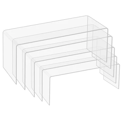 Afbeelding van Belle Vous 5 Pak Helder Acryl Standaardjes Plastic Vertoon Standaarden in Maten Voor Planken en Balies Trede Plinten Sieraden, Verkoop, Figuren, Cupcakes Desserts