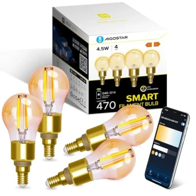 Afbeelding van Aigostar 10C4T LED lamp E14 Dimbaar Smart Filament Licht WiFi Bluetooth Appbesturing 4.5W 2700 6500K Set van 4 stuks