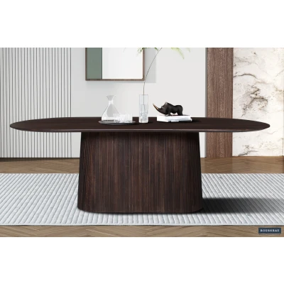 Afbeelding van Miguel Ovale Eettafel 230cm Donkerbruin Massief Mango Hout Structuur en Bovenblad