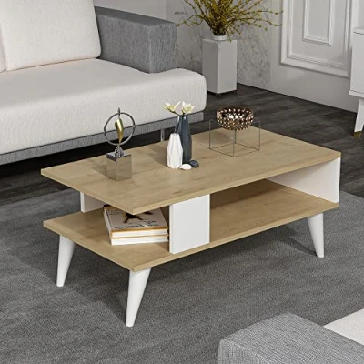 Afbeelding van [en.casa] Salontafel Lycksele 40x90x45 cm eiken en wit