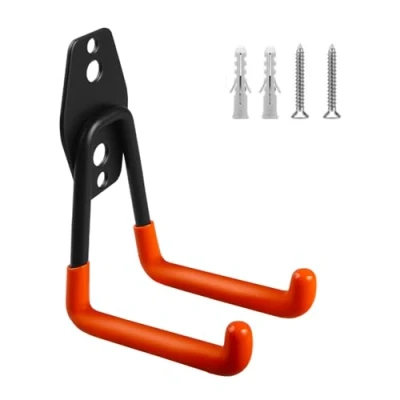 Afbeelding van Maclean MC 442 Ophanghaken Stalen garage muurbeugel Wandmontage Ophangsysteem voor banden gereedschap ladder slangen en fiets max 70kg Zwart / Oranje