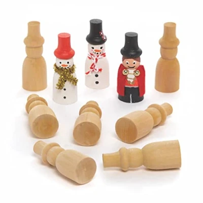 Afbeelding van Baker Ross FC224 mini houten sneeuwpop Pak van 8, ambachten om te maken en versieren, maak je eigen kerstversieringen