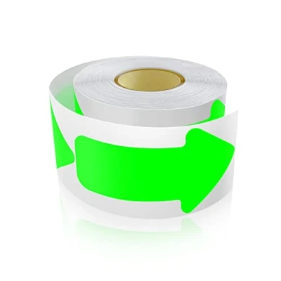 Afbeelding van 200 stuks pijlstickers 5 x 10 cm pijlen vloermarkering rol zelfklevende vloer stickers weerbestendig fluorescerend groen