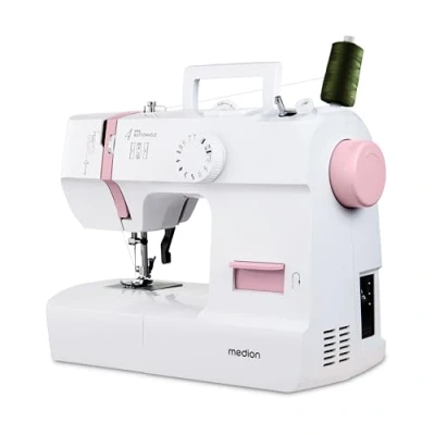 Afbeelding van MEDION naaimachine SM70 (70 watt, 12 verschillende steekpatronen, led naailampje, instelbare steeklengte, achteruitknop, draadafsnijder, MD11179) roze